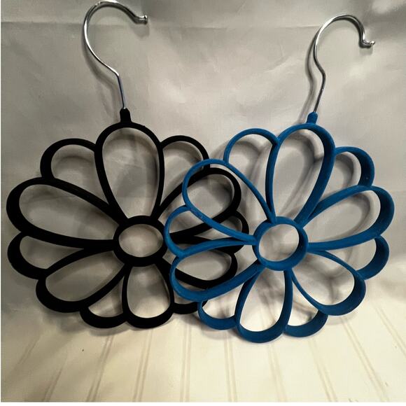 Flowery Floral Shape One Blue/One Black Velvet Scarp Hanger Space Saver Lot of 2 - Picture 1 of 6
